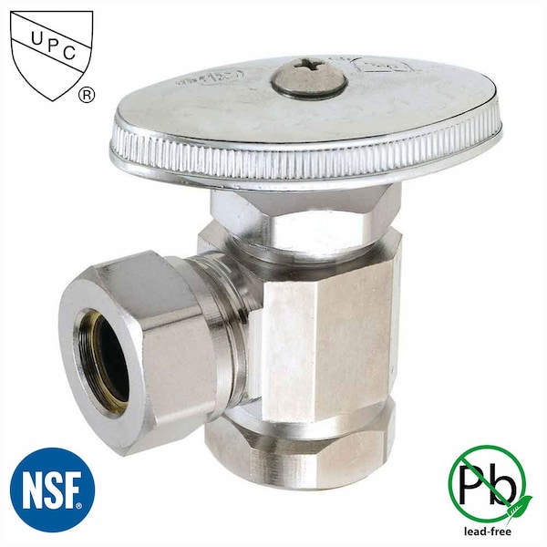 Thrifco Plumbing 1/2 Inch FIP x 1/2 Inch Slip Joint Multi Turn Brass Angle Stop 4405460 - main